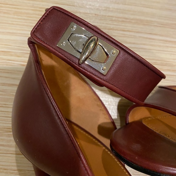 Givenchy Burgundy Leather Shark Tooth Ankle-Strap Heels - Picture 8 of 9